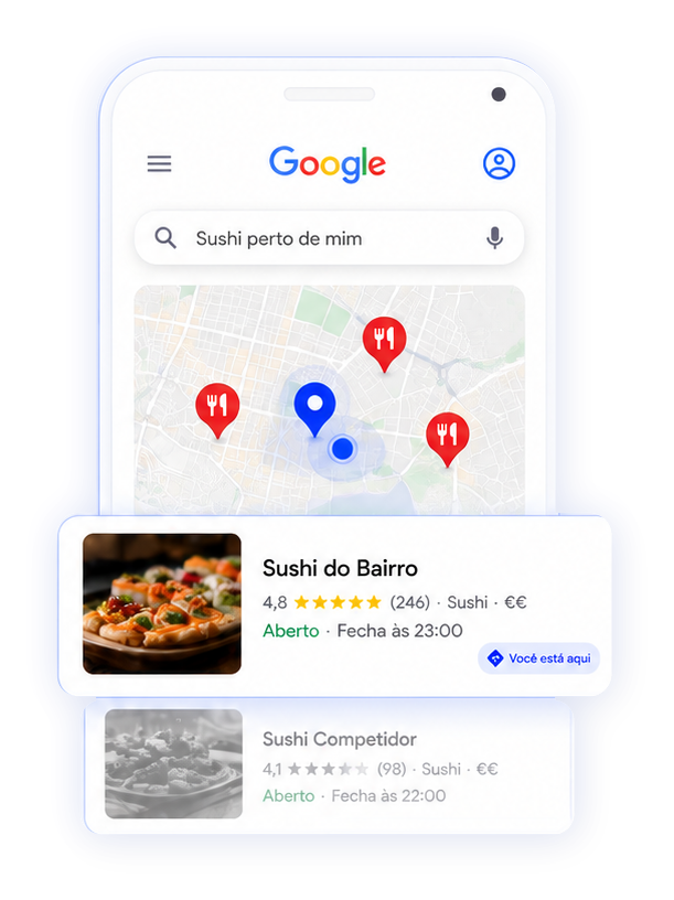 Exemplo de como o seu negócio pode aparecer no Google Maps